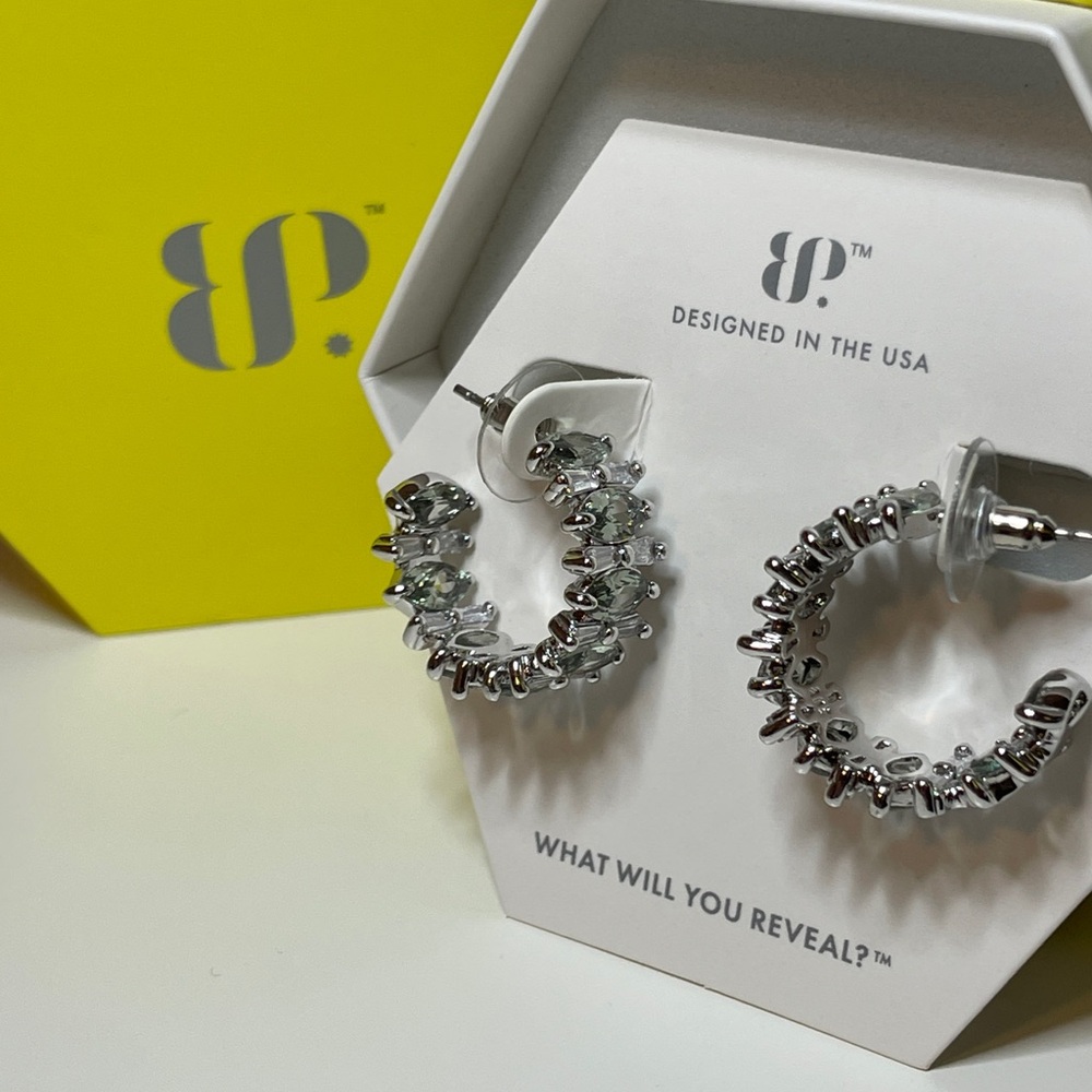 BP Green and Silver Textured Hoop Earrings